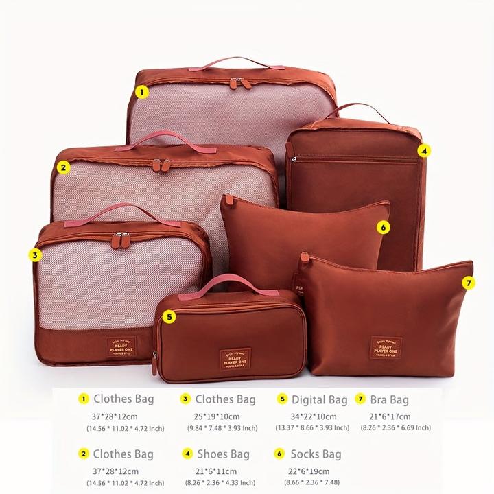 Immagine prodotto Only-Bags.Store Set di 7 pezzi di borse porta abiti da viaggio, borse porta cosmetici, organizer per scarpe e calze