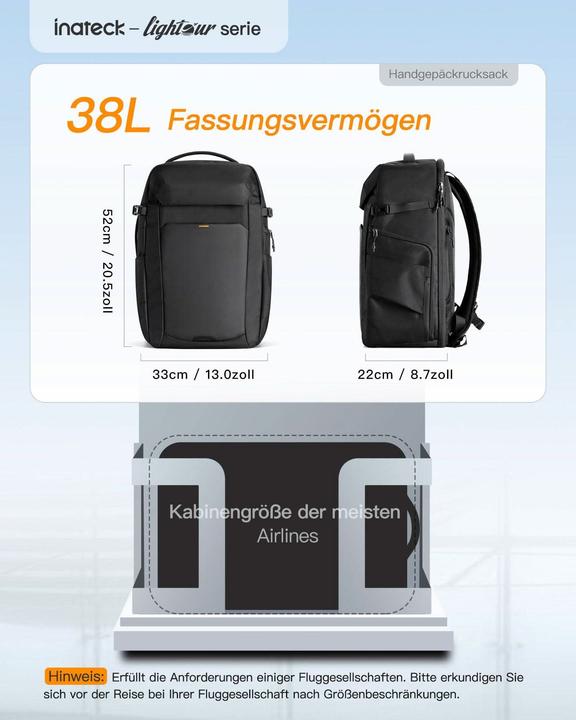 Actual product image Inateck Notebook backpack BP03008 black 38L (38 l)