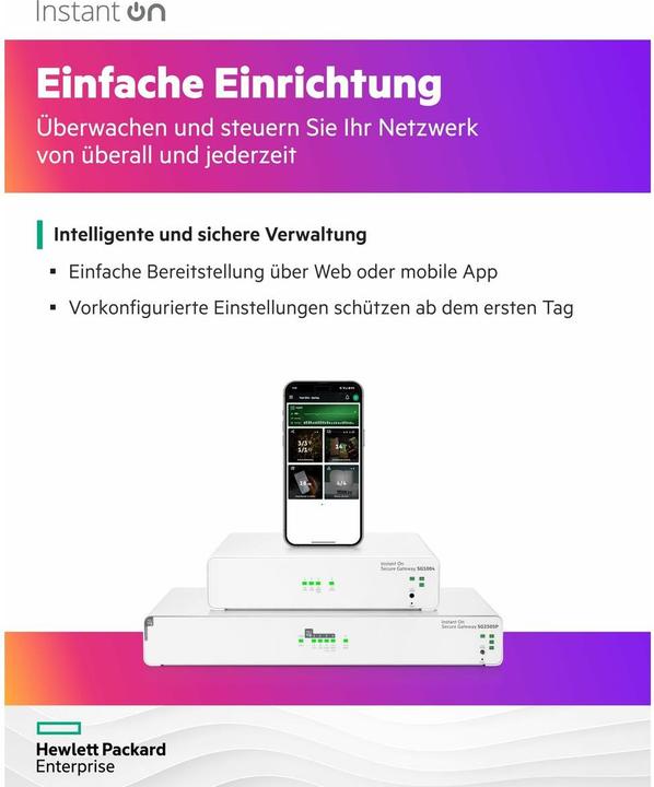 Produktbild HPE Networking Instant On Secure Gateway 5-port SmartRate 2.5G PoE+ 64W SG2505P EU en (5 Ports)