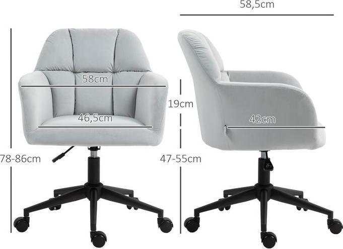 Immagine prodotto Swisshandel24 Sedia da ufficio, look velluto, con braccioli, grigio chiaro