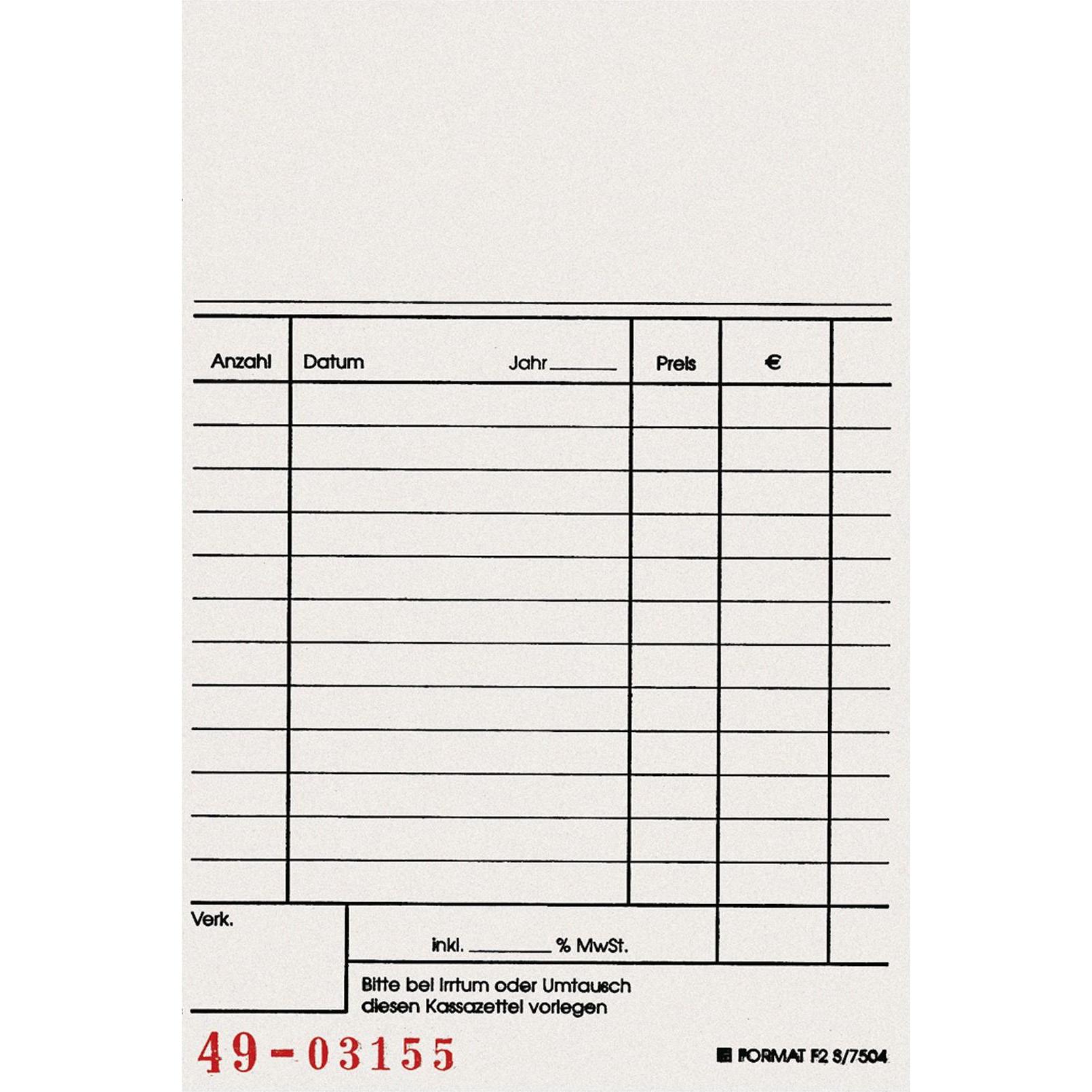 Format Kassenbuch Ursus F2S mit Serien-Nr 150 x 101 mm (100 x) (F2 S/7504)
