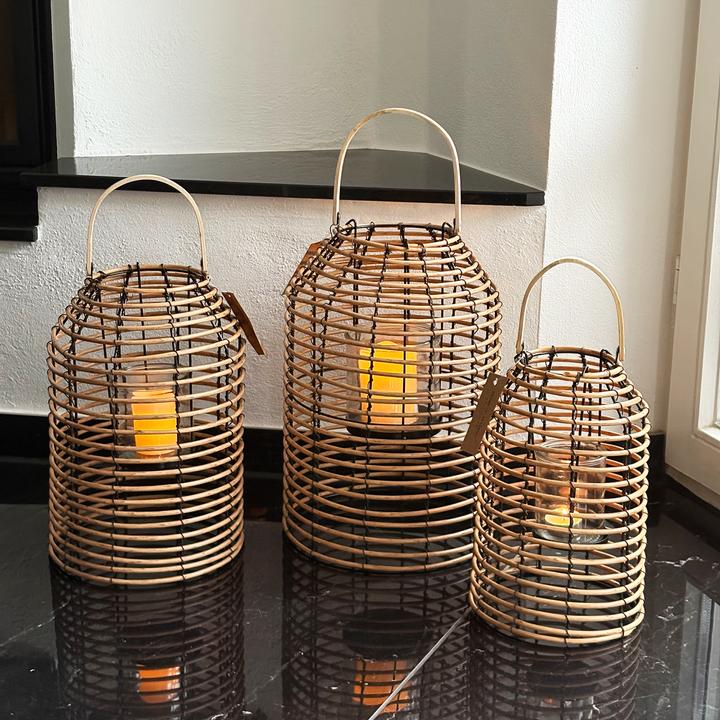 Produktbild Mojawo 3er Holz Laternen Set Windlicht Rattan Design rund H30/36/40cm (3 x)