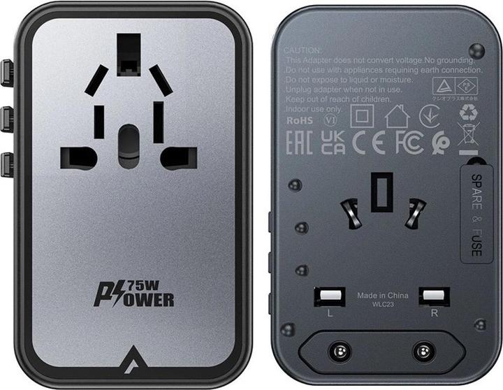 Productafbeelding Acefast Multifunctionele reiswandlader Z1, 2xUSB-A, 3xUSB-C, GaN, 67W, VS/EU/UK/AU (zwart)