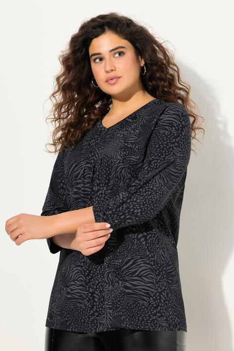 Produktbild Ulla Popken Shirt, Animalmuster, A-Linie, V-Ausschnitt, 3/4-Arm (46, 48)