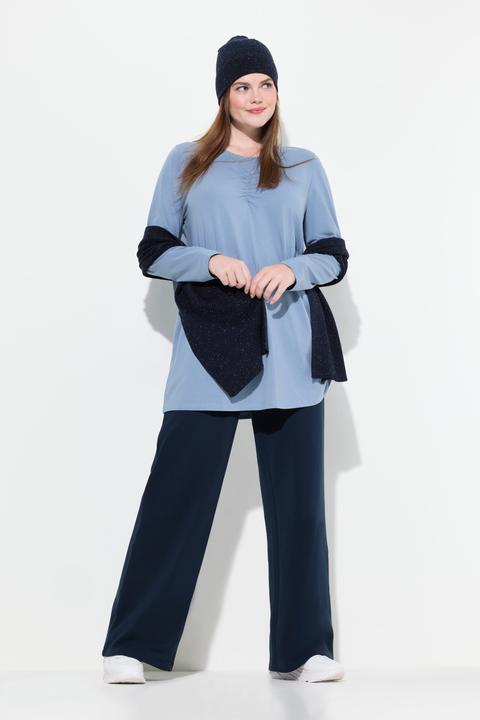 Image du produit Ulla Popken T-shirt long en coton bio, avec drapé, col rond et manches longues (46, 48)