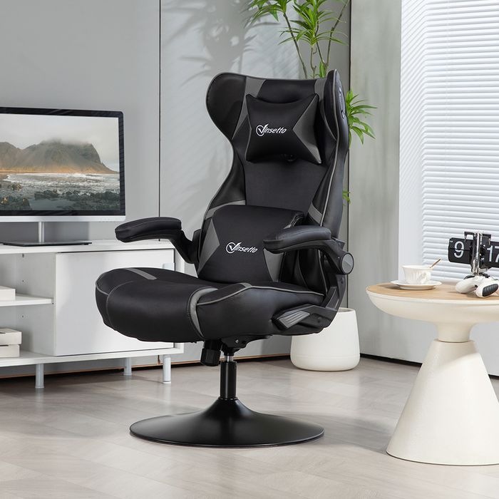 Produktbild Swisshandel24 Gaming Stuhl mit Wippen- und Schaukelfunktion, ergonomisch, bis 120 kg, Schwarz+Grau