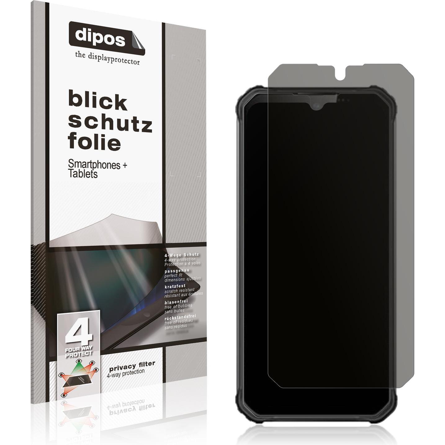 Dipos Blickschutzfolie 4-Way Privacy (1 Stück, Oukitel WP22), Smartphone Schutzfolie, Transparent