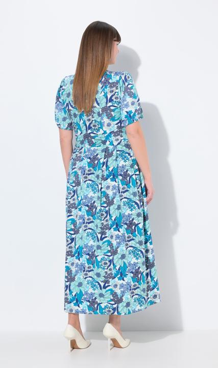 Produktbild Ulla Popken Jersey-Maxikleid, Blüten, Rundhals, Halbarm (56)