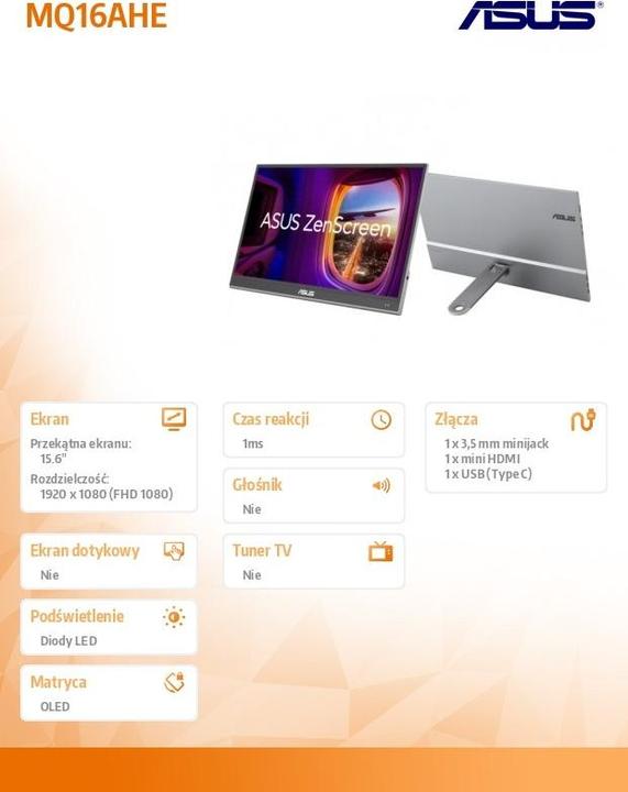 Produktbild ASUS ZenScreen OLED MQ16AHE (1920 x 1080 Pixel, 15.60")
