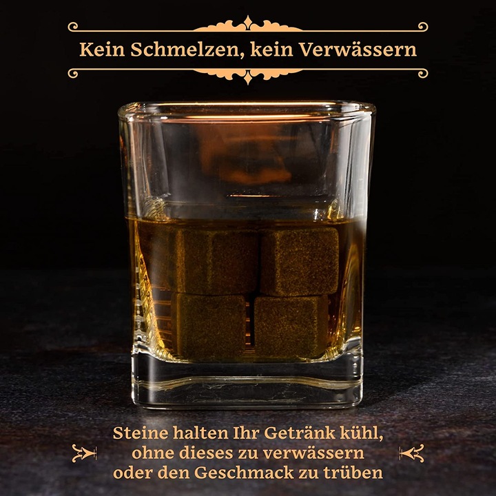 Immagine prodotto Gourmeo 8 pietre di whisky in una scatola di legno L, 2 bicchieri (Pietre di whisky)
