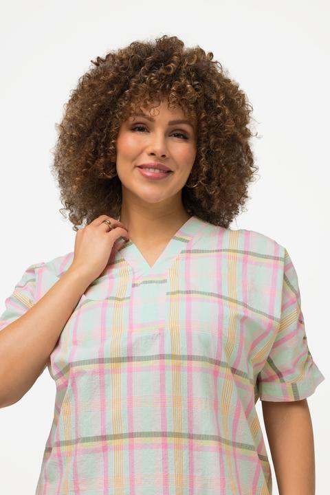 Produktbild Ulla Popken Bluse, Karomuster, Oversized, V-Ausschnitt, Halbarm (50, 52)