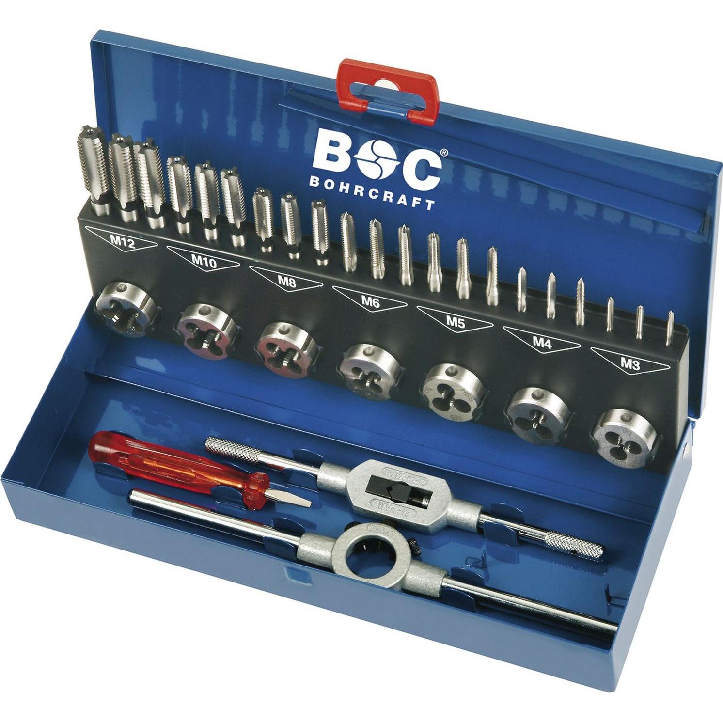 Bohrcraft, Gewindeschneider + Gewindebohrer, Gewindeschneidsatz GS 25 DIN 352 HSS-G M3-M12 31-tlg.