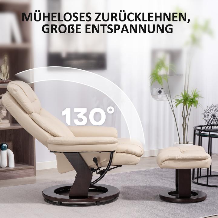 Produktbild Homcom Relaxsessel mit Hocker Kunstleder Cremeweiss