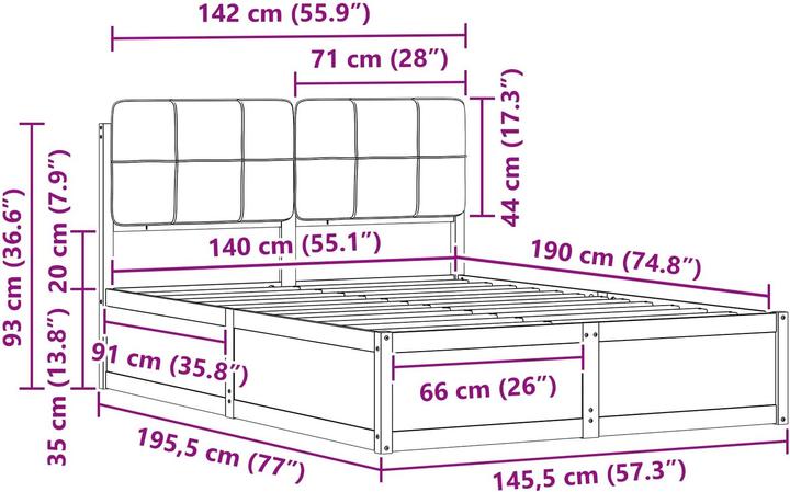 Actual product image vidaXL Moderner Bettrahmen (140 x 190 cm)