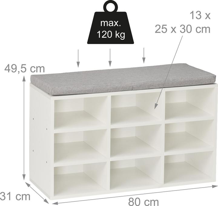 Image du produit Relaxdays Banc chaussures (80 x 31 x 49.50 cm)