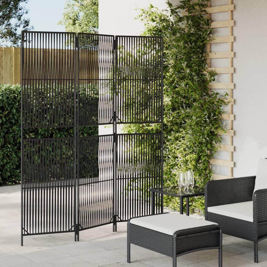 VidaXL, Paravent + Raumteiler, Paravent 3-tlg. Schwarz Poly Rattan,Farbe: Schwarz,Material