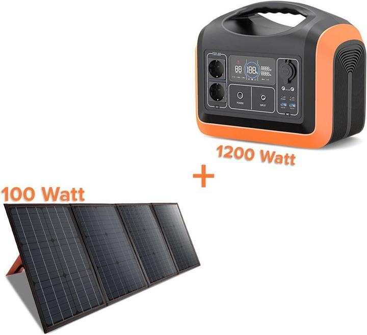 Actual product image Novidarte Amper. Alpha 1200 Watt Powerstation & 100 Watt Solarpanel bundle (992 Wh, 11 kg)