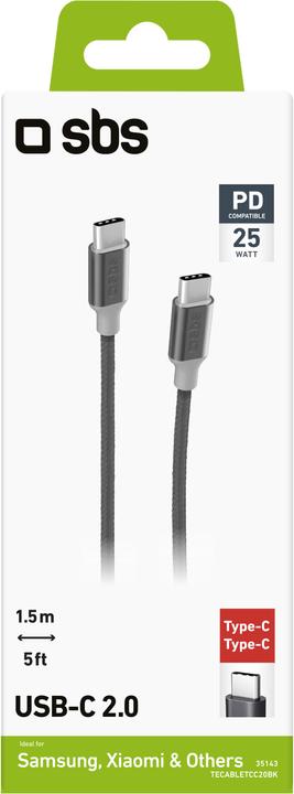 Image du produit SBS Câble de charge USB-C vers USB-C données et Power Delivery 25W (1.50 m, USB 2.0, 25 W)