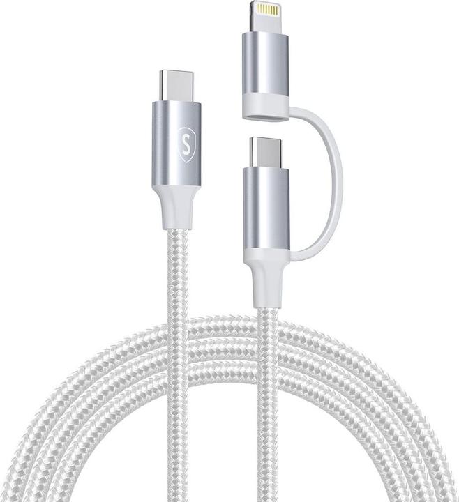 Image du produit SIGN Câble 2in1 USB-C vers USB-C 60W PD 3A / Lightning 27W, 1m - Blanc (USB 3.2 Gen 1, 60 W)