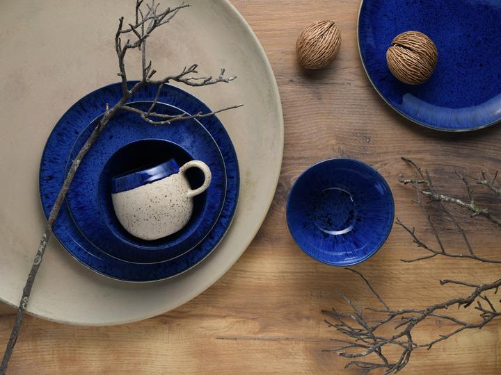 Actual product image CreaTable Deep Blue stoneware crockery set, 8-piece, handmade with an elegant sand look (2 pcs.)