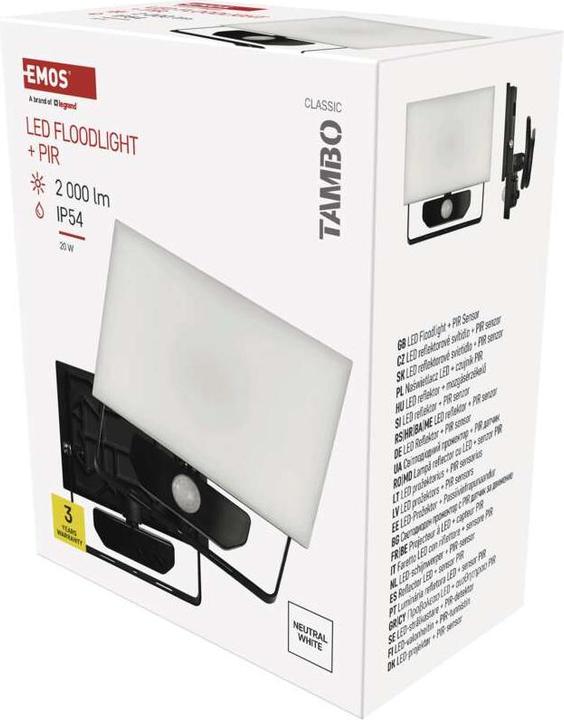 Produktbild Emos LED-Flutlicht TAMBO mit Bewegungssensor, 20 W, 2000 lm, schwarz (2000 lm, IP54)