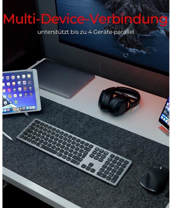 Actual product image KeySonic Full-Size Aluminum Keyboard, Bluetooth® & RF, for Win & macOS (DE, Wireless)