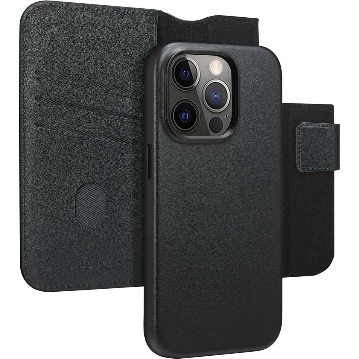 Accezz Leather Bookcase 2-in-1 met MagSafe iPhone 14 Pro - Onyx Black (Apple iPhone 14 Pro), Cover smartphone, Nero