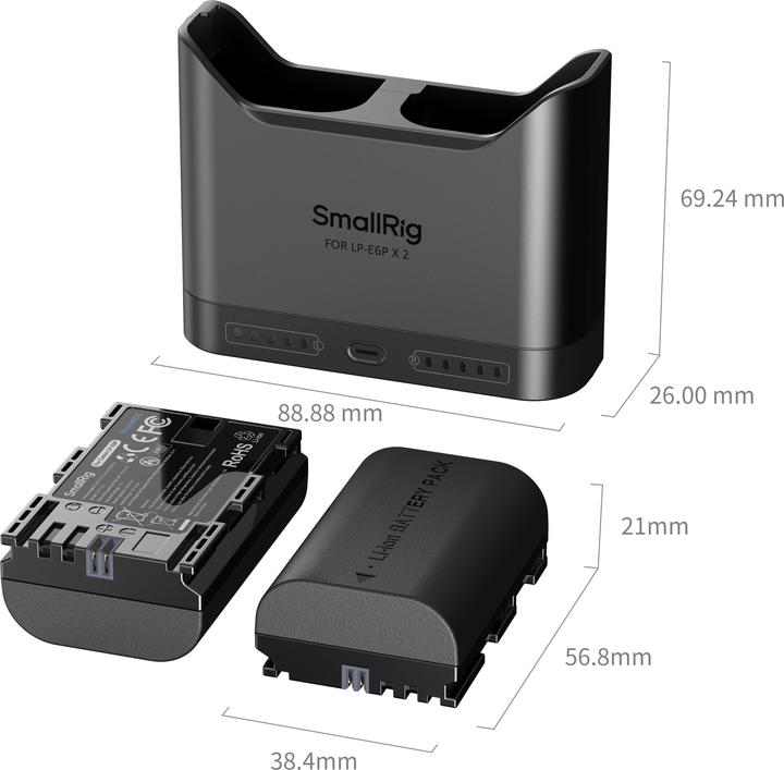 Actual product image SmallRig 5485 Turbo Charging Kit for LP-E6P Camera Batteries (Camera battery, Camera battery charger)