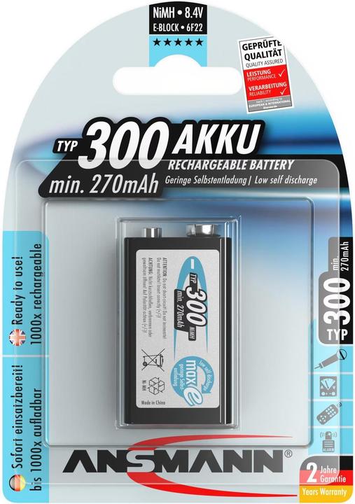 Image du produit Ansmann Bloc E (1 pcs, 9V Block, 270 mAh)