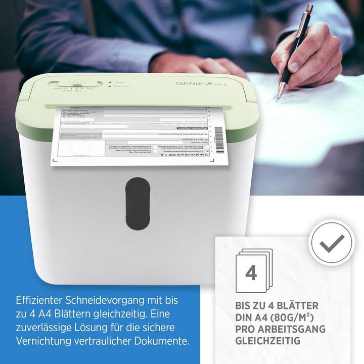 Actual product image Olympia 440X document shredder with particle cut P-4, 4 x 38 mm, up to 4 sheets, white/green (Particle cut)