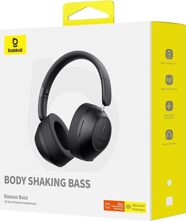 Actual product image Baseus Bass 30 Max Wireless Headphones (black) (50 h, Wireless)