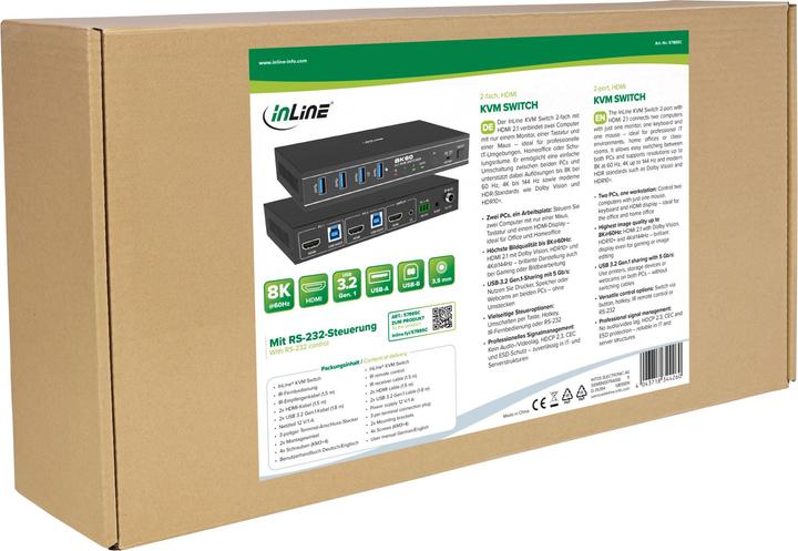 Actual product image InLine ® KVM Switch, 2-fach, HDMI, 8K@60Hz, USB 3.2, mit IR & RS-232