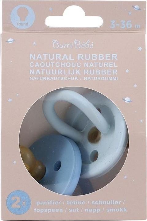 Actual product image Hevea Bumi bébé natural rubber soother 2-pack, blue & denim, round (3-36 months) (2 x, 3 - 36 M.)