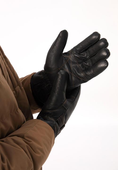 Actual product image JP1880 Leather gloves, genuine leather, warm lining, strap (10)