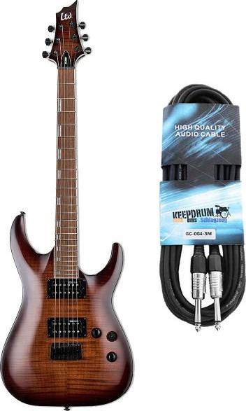 Produktbild ESP LTD H-200FM E-Gitarre Dark Sunburst mit Kabel (E-Gitarre, ESP Designed LH-150B Hals-Tonabnehmer: ESP Designed LH-150N 3-Weg Schalter, LTD Mechaniken LTD Fixed Steg mit Saitenführung durch Korpus 1 Volume Regler / 1 Tone-Regler mit Push-Pull Funktion, Mahagoni Roasted Jatoba)