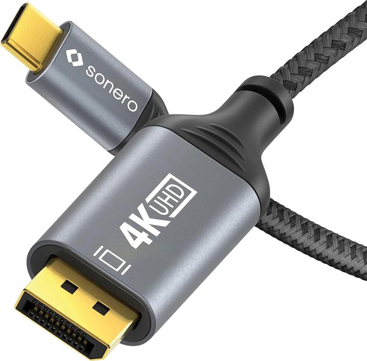 Image du produit Sonero Câble USB-C/DisplayPort, 4K60, mâle/mâle, gris/noir, 1 m (1 m)