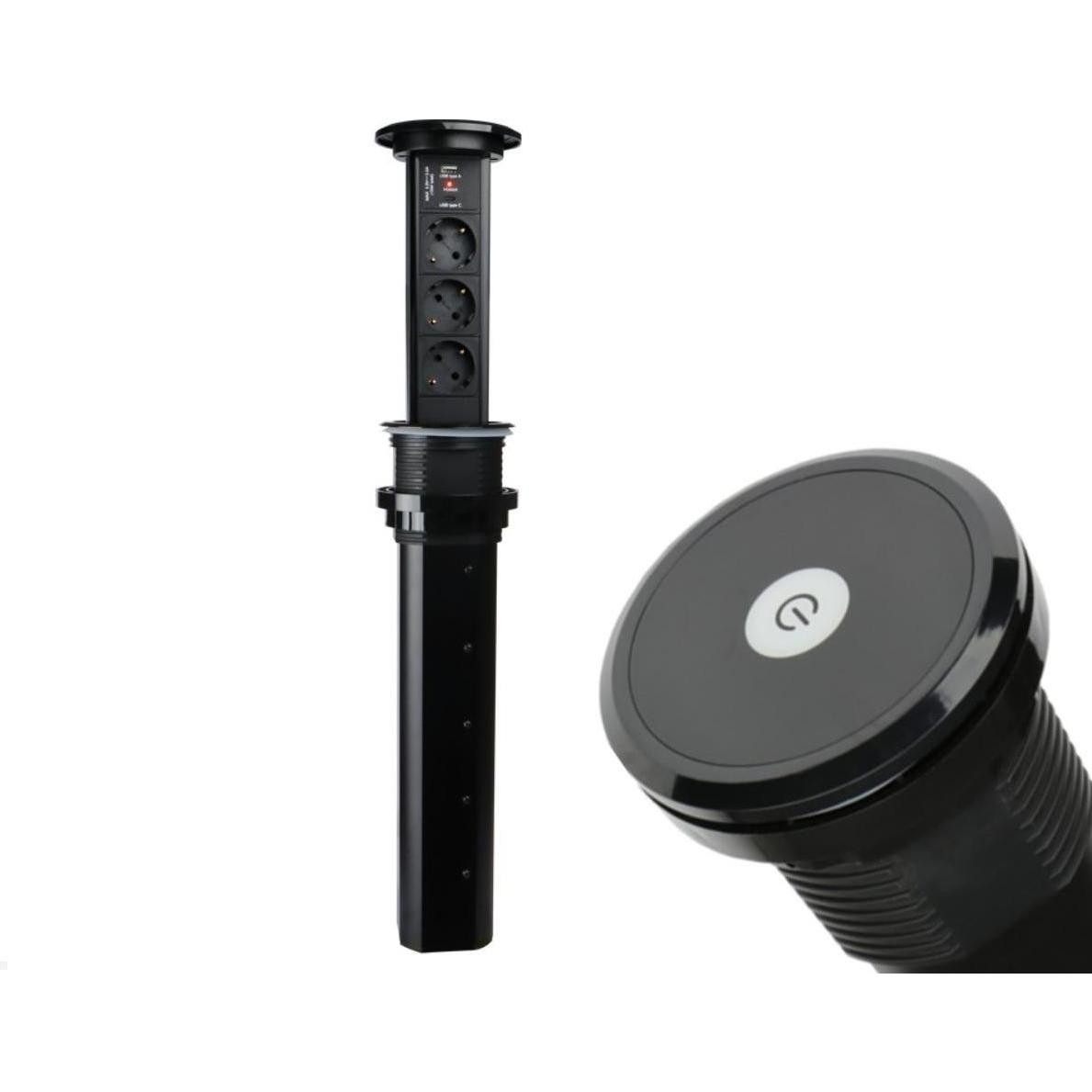 TecLines, Steckdosenleiste, TVS006B versenkbare 3-fach Steckdosenleiste mit 2x USB, Qi, schwarz (3 x)
