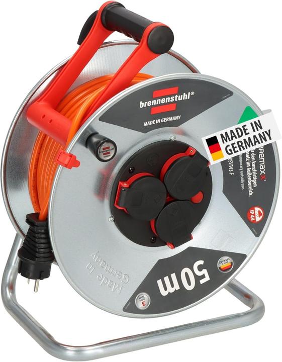 Actual product image Brennenstuhl Outdoor Cable Reel with Overheating Protection and 3 Water-Resistant Sockets (50 m)