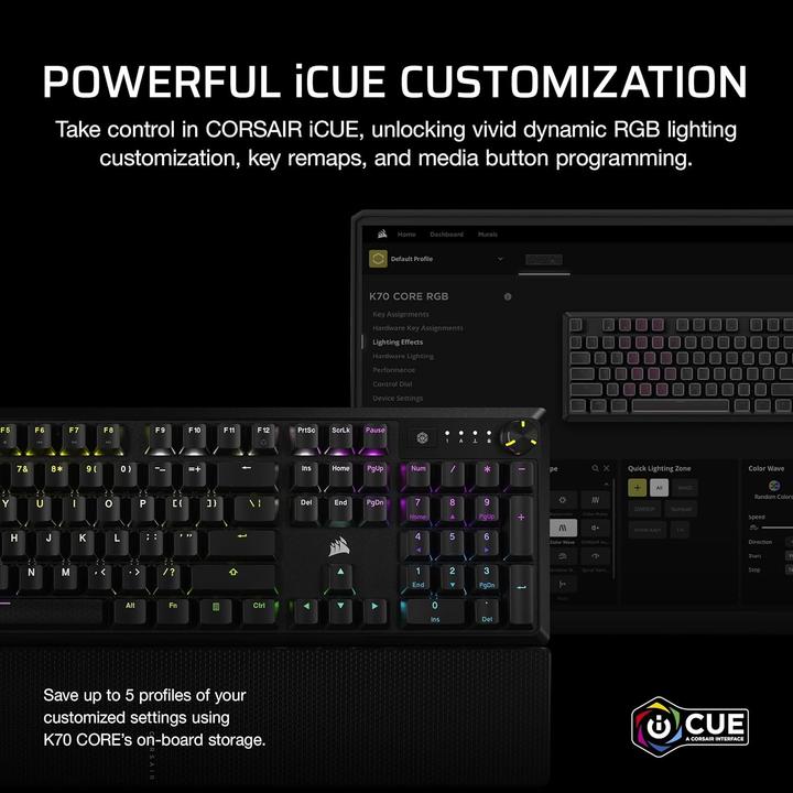 Actual product image Corsair K70 Core RGB Mechanical Gaming Keyboard (US, Cable)