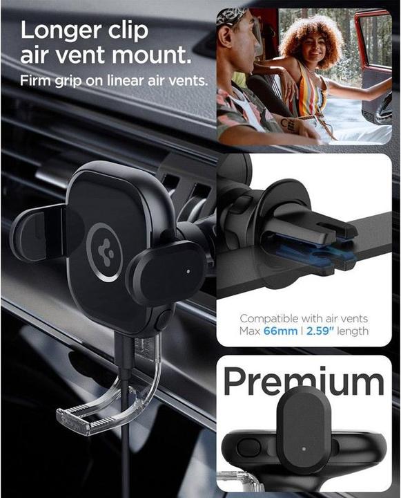 Actual product image Spigen car mount with charger UTS12W Onetap Universal Vent Car Mount Wireless Charger black