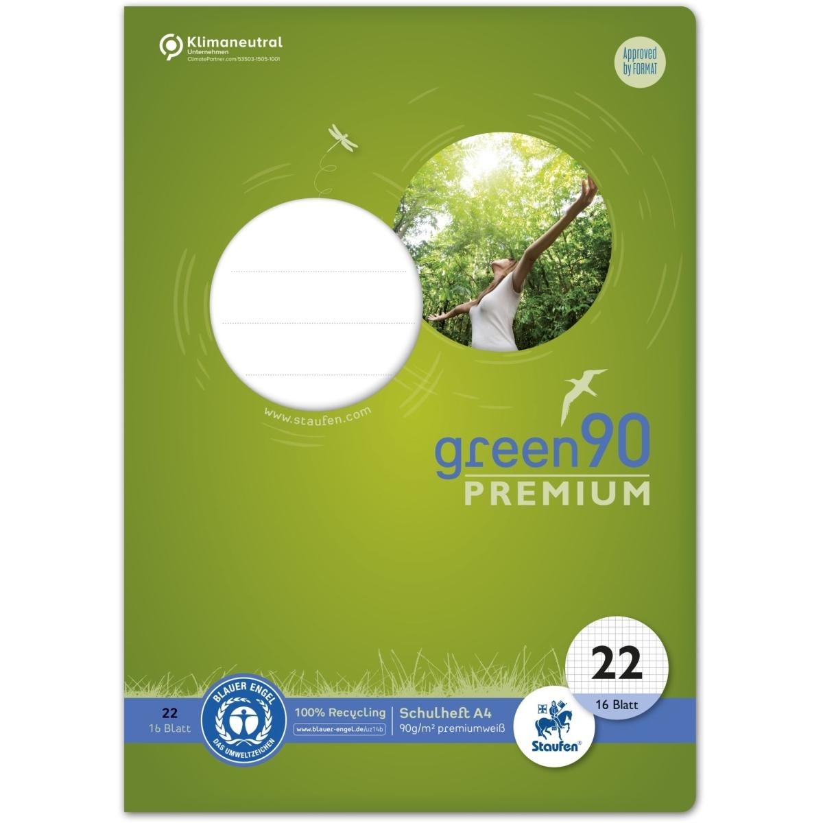Staufen, Heft + Block, Schulheft green Lineatur 22 kariert DIN A4 ohne Rand, 16 Blatt (A4, Kariert, Harter Einband)