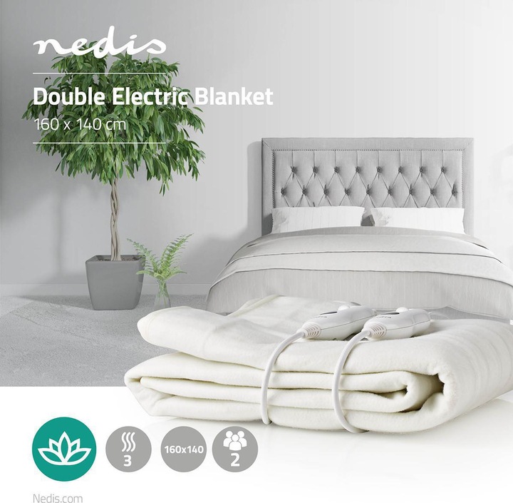 Produktbild Nedis Elektrische Heizdecke - Polyesterdecke - Doppelgrösse - 140 x 160 cm - 3 Heizstufen - Abnehm (160 x 140 cm)