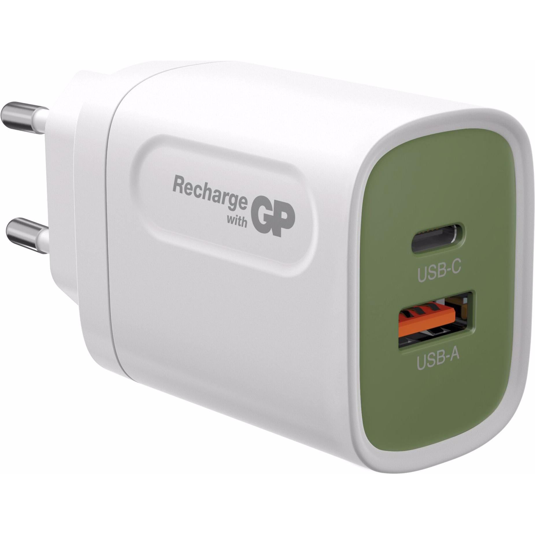 Thumbnail - GP Batteries 20W USB-A & USB-C Ladestecker inkl. Adapter für EU,CN und UK (20 W), USB Ladegerät, Weiss