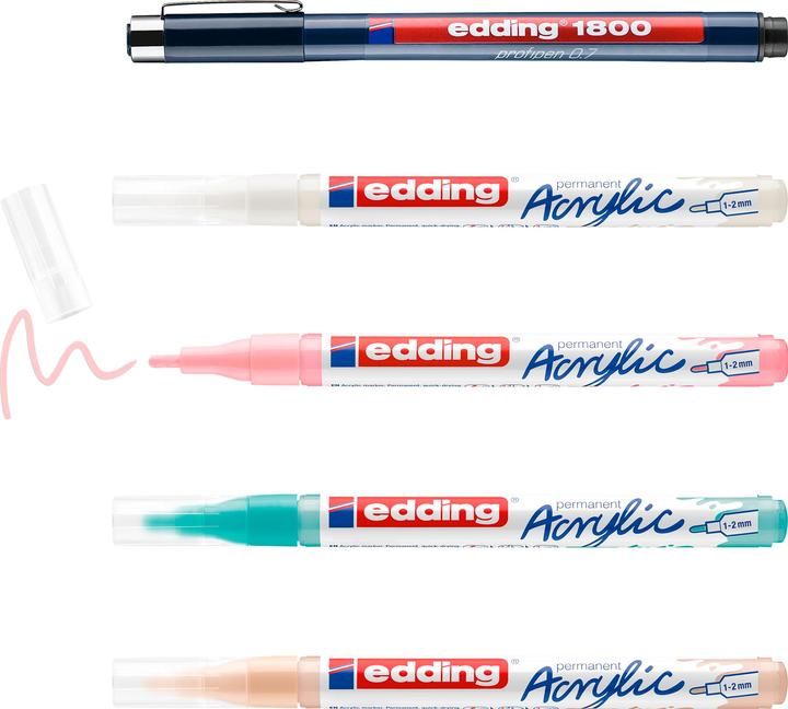 Produktbild Edding Acrylmarkeretui 5ST Manga sortiert (Warmbeige, edel mauve, Verkehrsweiss, Schwarz, opulent türkis, 2 mm, 5 x)