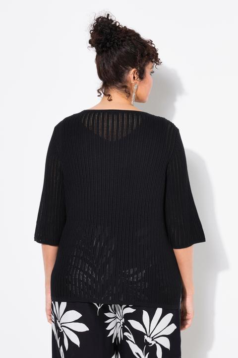 Produktbild Ulla Popken Pullover, Ajourmuster, U-Boot-Ausschnitt, Halbarm (58)