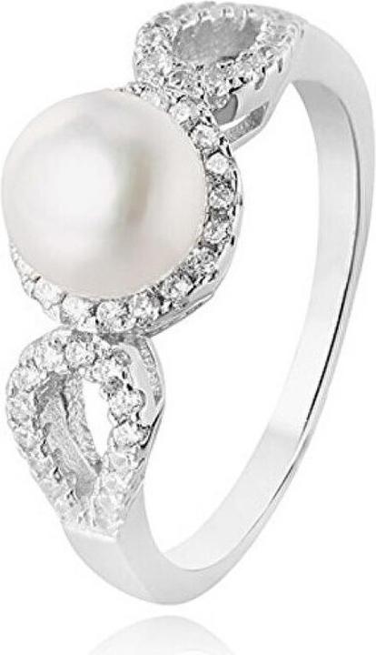 Beneto Zilveren ring met kristallen en echte parel AGG205 - Circuit: 58 mm (58)