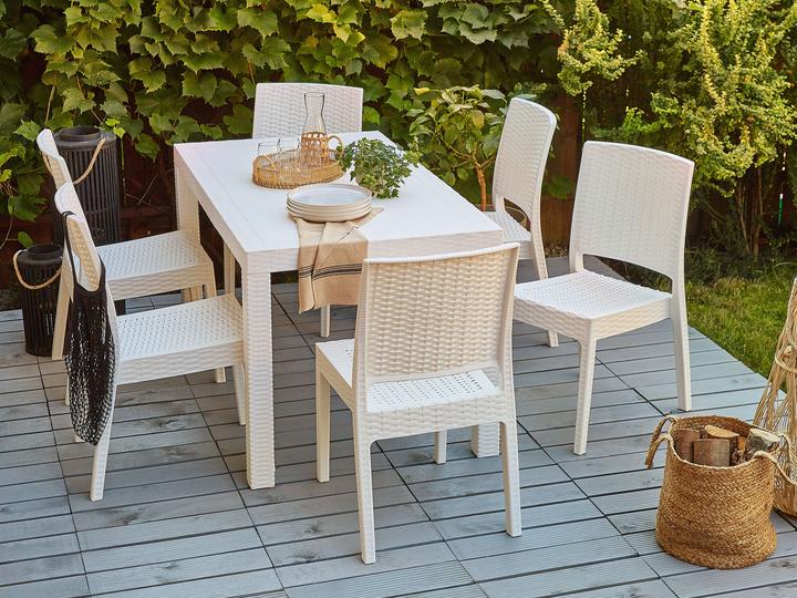 Produktbild Beliani Gartenmöbel Set Rattanoptik weiss 6-Sitzer FOSSANO (80 cm)