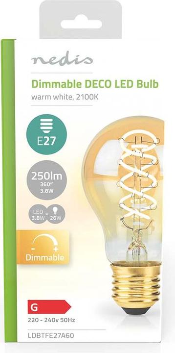 Image du produit Nedis LDBTFE27A60 Lampe LED à filament E27 A60 3.8 W 250 lm 2100 K extra blanc chaud Nombre de lampes en (E27, 250 lm, 1x)