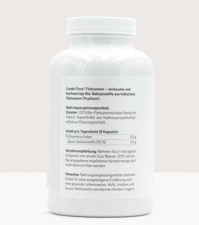 Nährwerte und Zutaten Effective Nature Combi Flora Bio Flohsamenschalen Kapseln (240 Stück, Kapseln, 160 g)