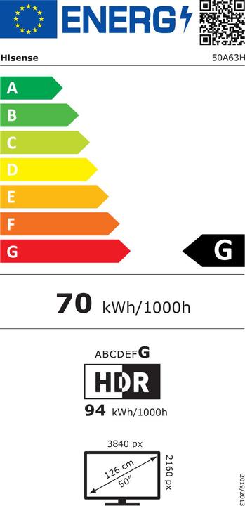 Energie-Label Hisense 50A63H (50", LCD, UHD, 2022)